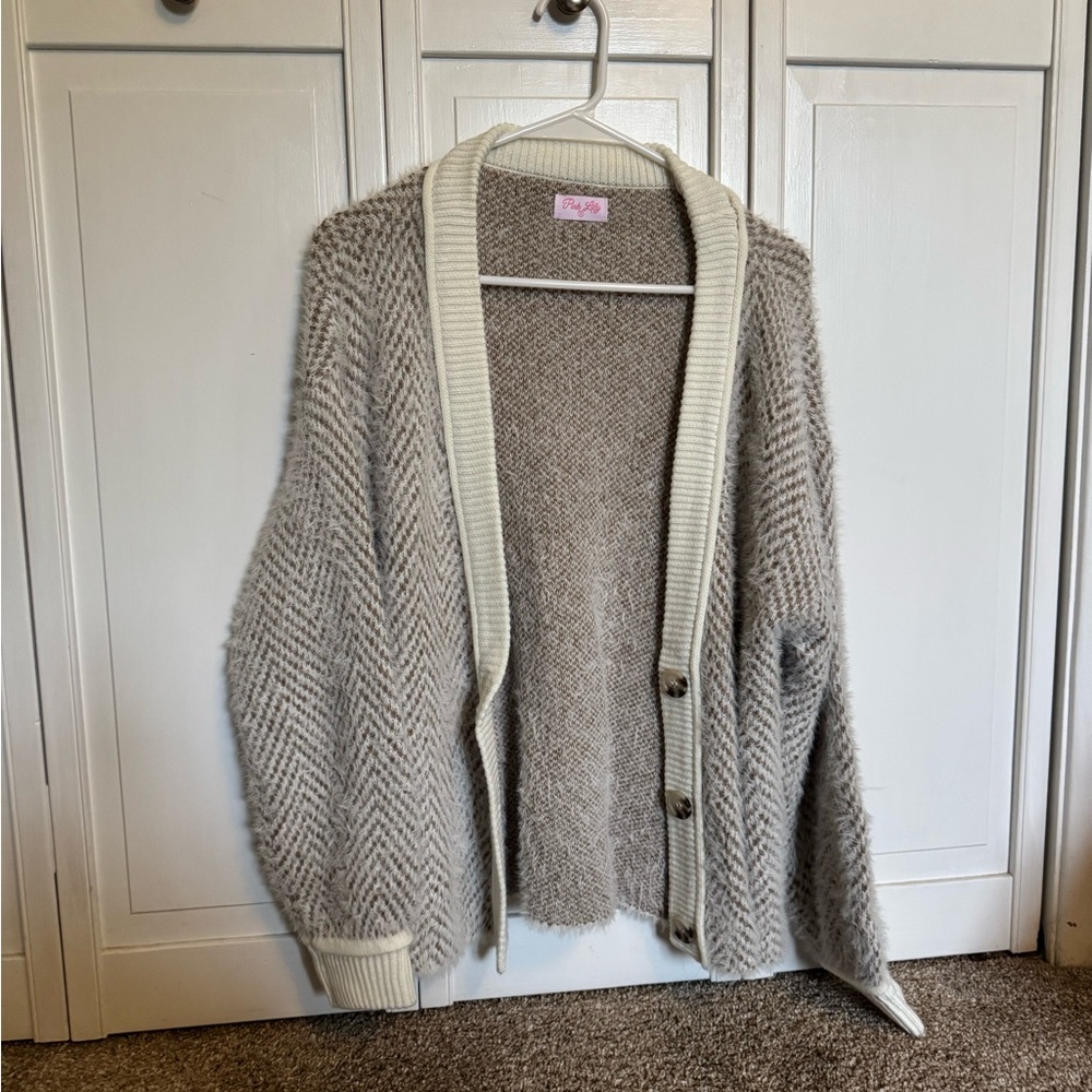 Pink Lily Herringbone Knit Cardigan